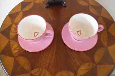 STARBUCKS 2006 LOT OF (2)  LARGE VALENTINE CUPS & SAUCERS SET PINK WITH HEARTS - Sold on eBay Oct, 17th 2019 for $24.99