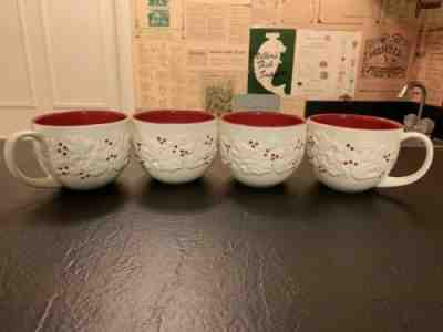 4 New Starbucks Christmas Mugs White Doves Red Holly Berries Deer Tree 2008 12oz - Sold on eBay Oct, 17th 2019 for $40.00