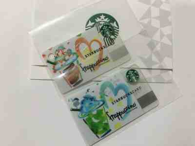 2011 STARBUCKS JAPAN  FRAPPUCCINO BLUE & YELLOW 2 CARDS PIN INTACT RARE - Sold on eBay Oct, 16th 2019 for $38.00