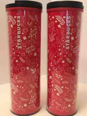 Starbucks Coffee Insulated Travel Mug Drink Tumbler Red Christmas Print Set Of 2 - Sold on eBay Oct, 16th 2019 for $15.65