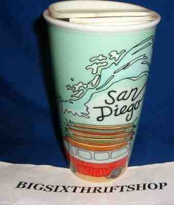San Diego Starbucks Coffee Waves Bus Surfing Ceramic Travel Mug Double Wall 12oz - Sold on eBay Oct, 16th 2019 for $25.00