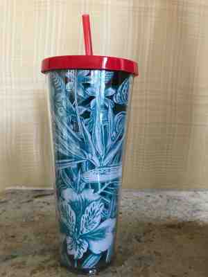 New 2017 Starbucks Tropical Blue Aqua Floral Acrylic Cold Cup Tumbler 24oz