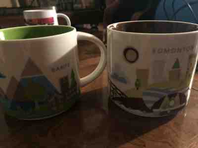 Starbucks Coffee Banff & Edmonton Alberta Canada You Are Here Collector Mugs NEW - Sold on eBay Oct, 16th 2019 for $45.00