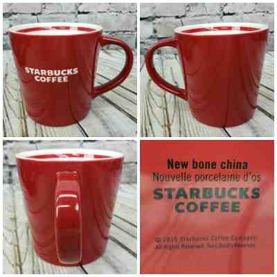 STARBUCKS Coffee Cup New Bone China Red White 16 oz. Etched Logo Mug 2010 - Sold on eBay Oct, 16th 2019 for $18.79