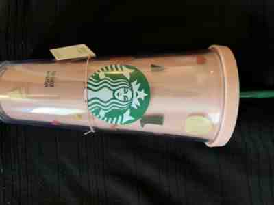 NEW Starbucks Ban.do Pink Acrylic Tumbler Cold Cup Sweater Weather 24oz Venti  - Sold on eBay Oct, 16th 2019 for $17.50