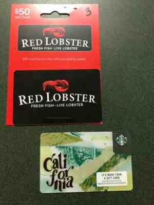 $50 Red Lobster Gift Card $5 Starbucks Gift Card Lot - Sold on eBay Oct, 16th 2019 for $45.00