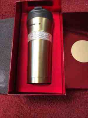 RARE Starbucks Ltd Ed Swarovski Stainless Steel Tumbler Gold 2014 Anniversary  - Sold on eBay Oct, 16th 2019 for $180.00