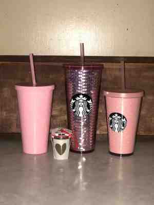starbucks 2017 rose gold cups ALL 3 glitter sequin matte and ornament - Sold on eBay Oct, 16th 2019 for $150.00