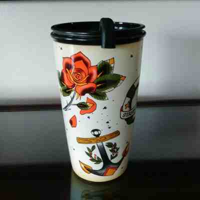 Starbucks Mermaid Ceramic Cup Tattoo Rose Anchor 2015 Double Wall - Sold on eBay Oct, 16th 2019 for $24.99