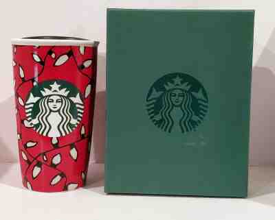 2016 STARBUCKS HOLIDAY GREEN RED CERAMIC TUMBLER CHRISTMAS LIGHTS 12 oz - Sold on eBay Oct, 16th 2019 for $18.99
