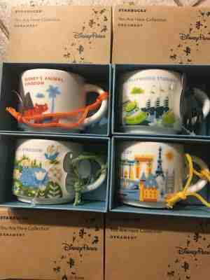 DISNEY PARKS 4 PARKS STARBUCKS YOU ARE HERE CHRISTMAS ORNAMENTS NEW RETIRED - Sold on eBay Oct, 16th 2019 for $62.00