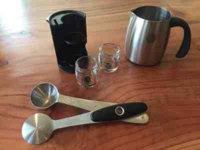 Starbucks Espresso Set 1oz Shot Glasses Logo on Bottom, Measuring Spoon, Steamer - Sold on eBay Oct, 16th 2019 for $22.00