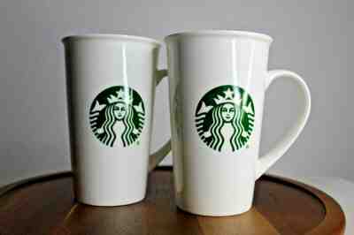 Lot of 2 Starbucks Mermaid Logo 2015 Tall Mugs Green and White 18oz Pair - Sold on eBay Oct, 15th 2019 for $16.15
