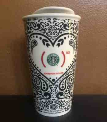 Starbucks Jonathan Adler Red 12 Oz Coffee Travel Mug Tumbler Black White Paisley - Sold on eBay Oct, 15th 2019 for $16.99