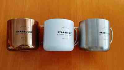 STARBUCKS COFFEE COMPANY 12-Oz STAINLESS STEEL HANDLE MUG's. SET OF 3 - Sold on eBay Oct, 15th 2019 for $60.00