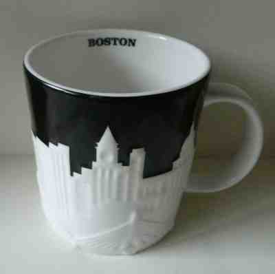 BOSTON Starbucks 2012 Coffee Tea Mug Collectors Series Black White Raised Design - Sold on eBay Oct, 15th 2019 for $20.95