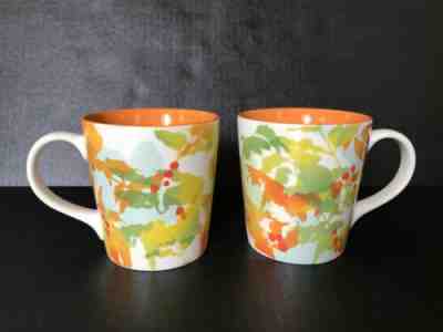 Starbucks 2 Autumn Leaves Orange White Berries  Mugs Cups 14 oz 2008 Excellent - Sold on eBay Oct, 15th 2019 for $19.99