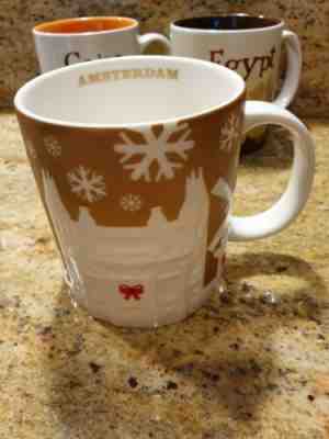 Starbucks AMSTERDAM Christmas Holiday Gold Icon Relief Mug with SKU golden HTF - Sold on eBay Oct, 15th 2019 for $55.00