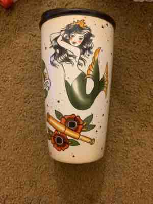 STARBUCKS 2015 Tattoo Mermaid Siren Sailor Ceramic Travel Mug Cup Tumbler 12 OZ - Sold on eBay Oct, 15th 2019 for $49.00