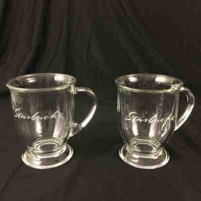 Starbucks Clear Glass 16 oz Mugs Set of 2 Anchor Hocking Script Logo  - Sold on eBay Oct, 15th 2019 for $22.98