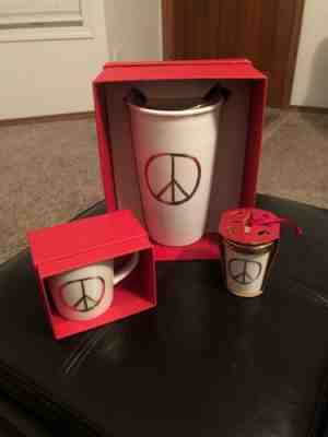 Trio Of STARBUCKS PEACE SIGN Tumblr 2015, Demi Cup 3oz, Peace Ornament All NIB - Sold on eBay Oct, 15th 2019 for $43.00