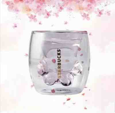 New!! China Starbucks Double Wall Glass Mug Cup Sakura Pink 6oz Cat Cat's Paw !! - Sold on eBay Oct, 14th 2019 for $16.95
