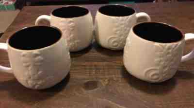 SET Of 4 Starbucks 2013 CASI CIELO White + Brown Embossed COFFEE MUGS - Sold on eBay Oct, 14th 2019 for $34.00