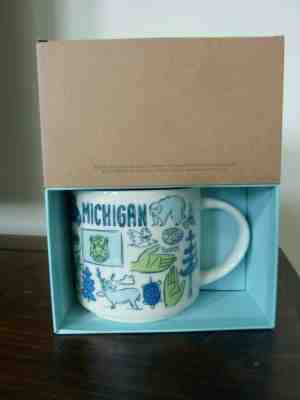 STARBUCKS MICHIGAN  BEEN THERE 14 OZ. MUG~NEW IN BOX~STATE SYMBOLS LANDMARKS - Sold on eBay Oct, 14th 2019 for $19.49
