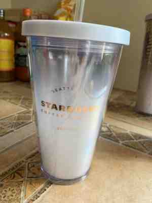 Starbucks Etched Cold Cup Tumbler Acrylic Gradient White Color straw 16oz 2018 - Sold on eBay Oct, 14th 2019 for $18.00