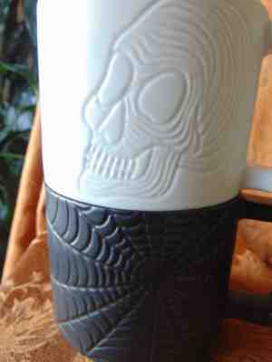 2 NEW 2019 STARBUCK HALLOWEEN  SKULL & WEB Indented Mugs 12oz  - Sold on eBay Oct, 14th 2019 for $32.00