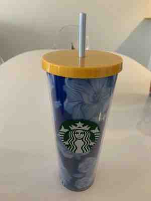 Starbucks 2019 Tumbler Blue White Yellow Flowers RARE SOLD OUT summer fall - Sold on eBay Oct, 14th 2019 for $35.00