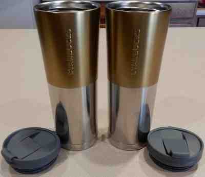 2 Starbucks Two-tone Stainless Steel Travel Tumblers 20 Fl Oz Gold & Silver 2012 - Sold on eBay Oct, 14th 2019 for $61.00