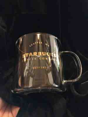 Starbucks 2015 CLEAR GLASS Gold Lettering 18oz 532 ml Coffee Mug Cup Transperen - Sold on eBay Oct, 14th 2019 for $22.50