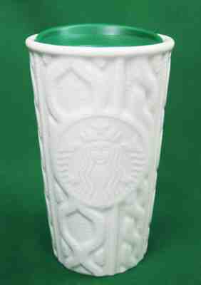 STARBUCKS White Cable Knit w/ Siren TALL TRAVEL TUMBLER w/ LID Ceramic Mug EXC! - Sold on eBay Oct, 14th 2019 for $20.00