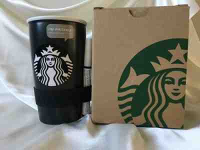 Starbucks black writable Siren Mermaid 12 oz Ceramic Tumbler Travel Mug Cup NEW