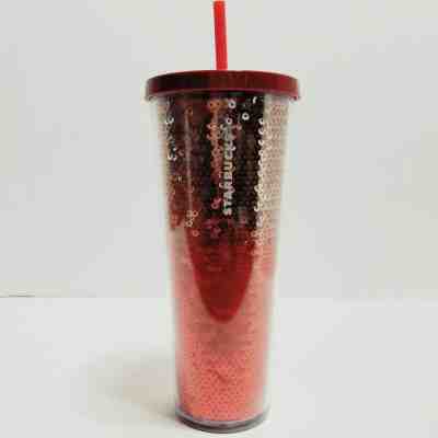 Starbucks Red Gold Sequins Holiday Cold Cup 24oz Venti 2018 Limited Edition Gift - Sold on eBay Oct, 14th 2019 for $29.99