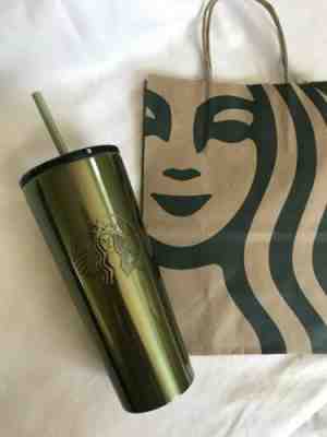 NEW 2019 STARBUCKS COLD CUP Green Fall STAINLESS STEEL TUMBLER 16 fl oz. NEW - Sold on eBay Oct, 14th 2019 for $35.00