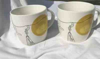 Starbucks 14oz Coffee Mug Gold MOON Or SUN Girl Hanging Stars Clouds 2018 - Sold on eBay Oct, 14th 2019 for $22.32