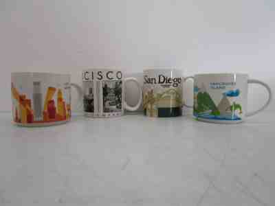 4x Starbucks Collectible Coffee Mugs San Francisco San Diego LA Vancouver Island - Sold on eBay Oct, 13th 2019 for $22.50