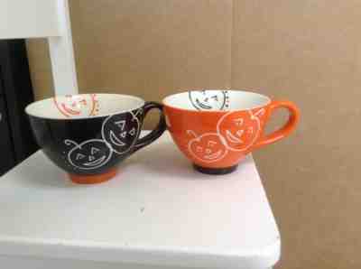 Starbucks Halloween Pumpkin Jack O Lantern Coffee Cup 2007 Black Orange Pair - Sold on eBay Oct, 13th 2019 for $21.50
