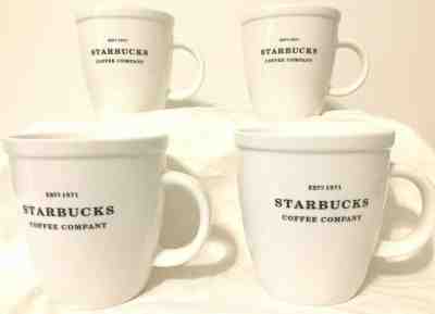 STARBUCKS ABBEY MUGS - LOT 0F 4 - Large 18 oz. White w/Black Letters (2006/2007) - Sold on eBay Oct, 13th 2019 for $40.00