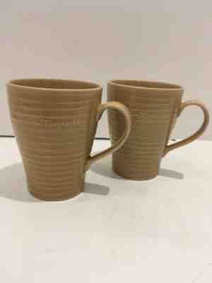 Pair Two 2009 Starbucks Coffee Design House Stockholm Light Brown Stripe Cup Mug - Sold on eBay Oct, 13th 2019 for $23.50