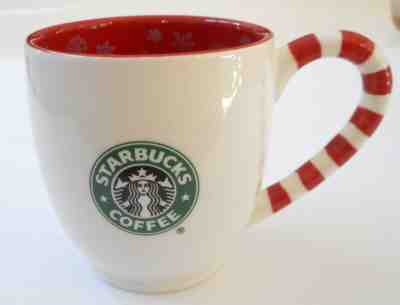 STARBUCKS 2010 Christmas Holiday Mug Candy Cane Handle Red/White Snowflakes - Sold on eBay Nov, 6th 2019 for $17.98