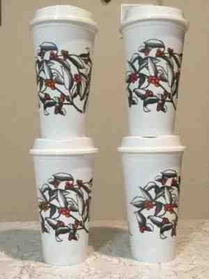 Starbucks Reusable Hot Cup Travel Coffee Cherry 2019 Set of 4 Print Limited Lid - Sold on eBay Nov, 6th 2019 for $19.50