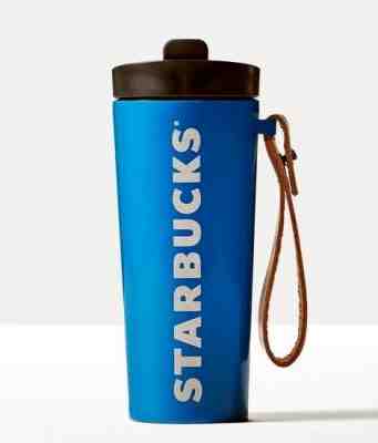 Starbucks Stainless Steel Tumbler with Leather Handle/Blue/16 fl oz - Sold on eBay Nov, 6th 2019 for $32.92