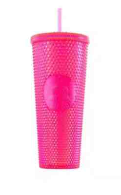 NEW STARBUCKS 2019 Neon Pink Studded Cold Cup Tumbler WINTER HOLIDAY 24 oz - Sold on eBay Nov, 6th 2019 for $49.99