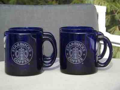 4  Starbucks Cobalt Blue Glass Mermaid Siren Mugs - Sold on eBay Nov, 5th 2019 for $49.99