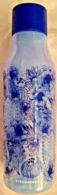 NWT Starbucks Blue Floral Water Bottle Clear Lightweight Acrylic 24oz Lanyard - Sold on eBay Nov, 5th 2019 for $18.25
