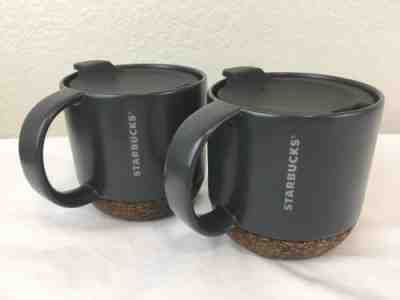 Set 2 MINT Starbucks Logo Cork Bottom 2016 Charcoal Gray Travel Mug 12 Oz w/ Lid - Sold on eBay Nov, 5th 2019 for $49.95