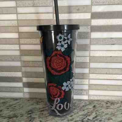 STARBUCKS 2019 COLD CUP BLACK LOVE HEARTS FLOWERS VALENTINES TUMBLER 24 fl oz - Sold on eBay Nov, 5th 2019 for $25.00